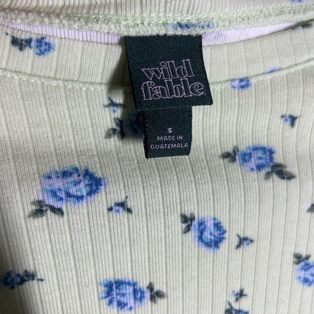 wild fable Light Lime Ribbed Crop Top with Blue Floral Print - Picture 2 of 4